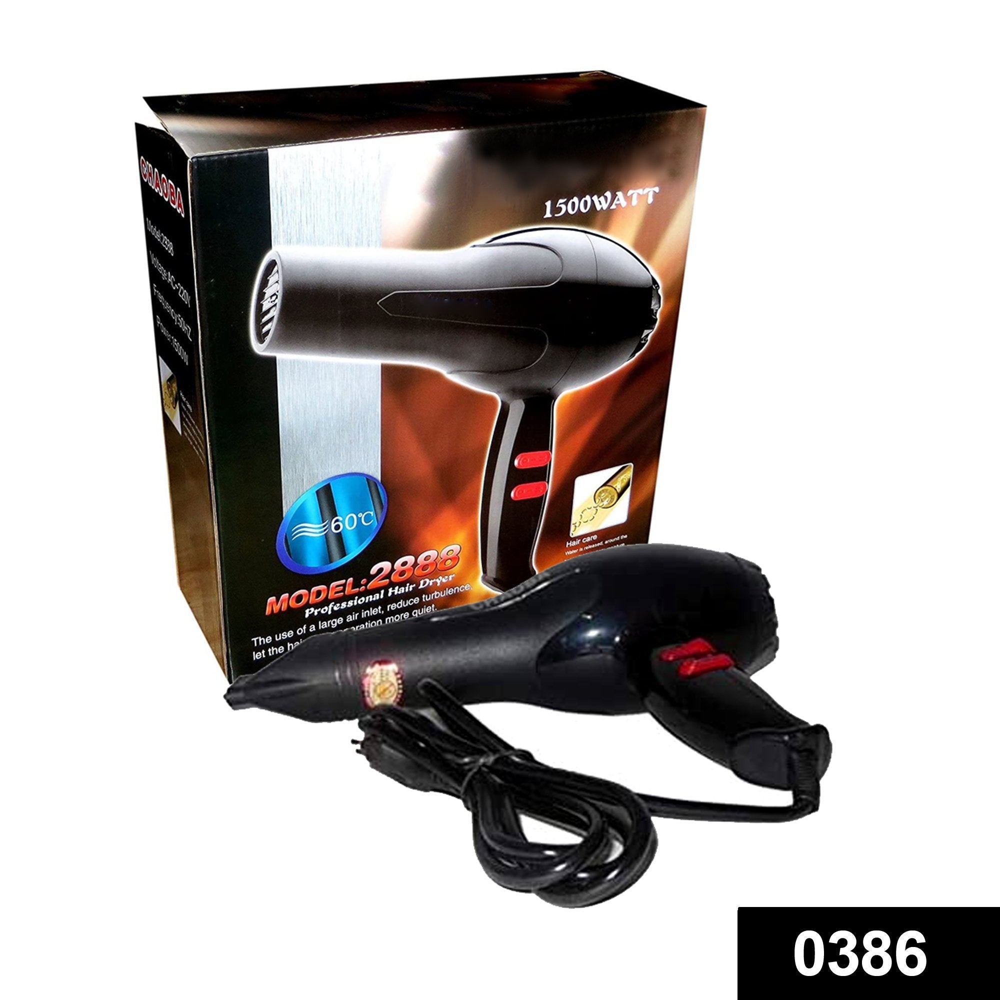 0386 1500 Watts Professional Hair Dryer 2888 (Black) - SkyShopy 0386 1500 Watts Professional Hair Dryer 2888 (Black) - SkyShopy